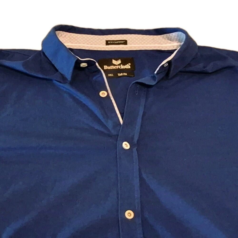 Buttercloth Shirt Men Size 3XL Tall Navy Blue Icy Cotton Short Sleeve Stretch